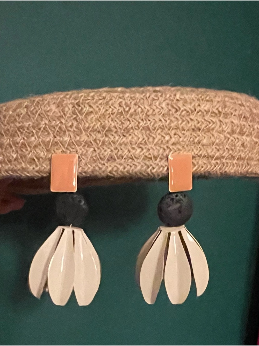 Elegant White Petal Drop Earrings with Coral Accent